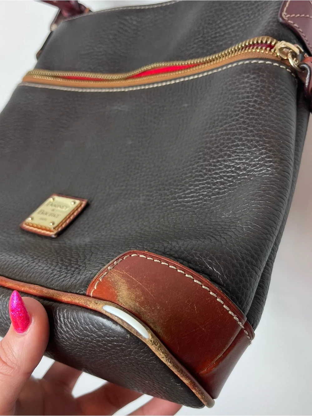 Dooney & Bourke Black Pebbled Leather Crossbody with Brown Trim As Is